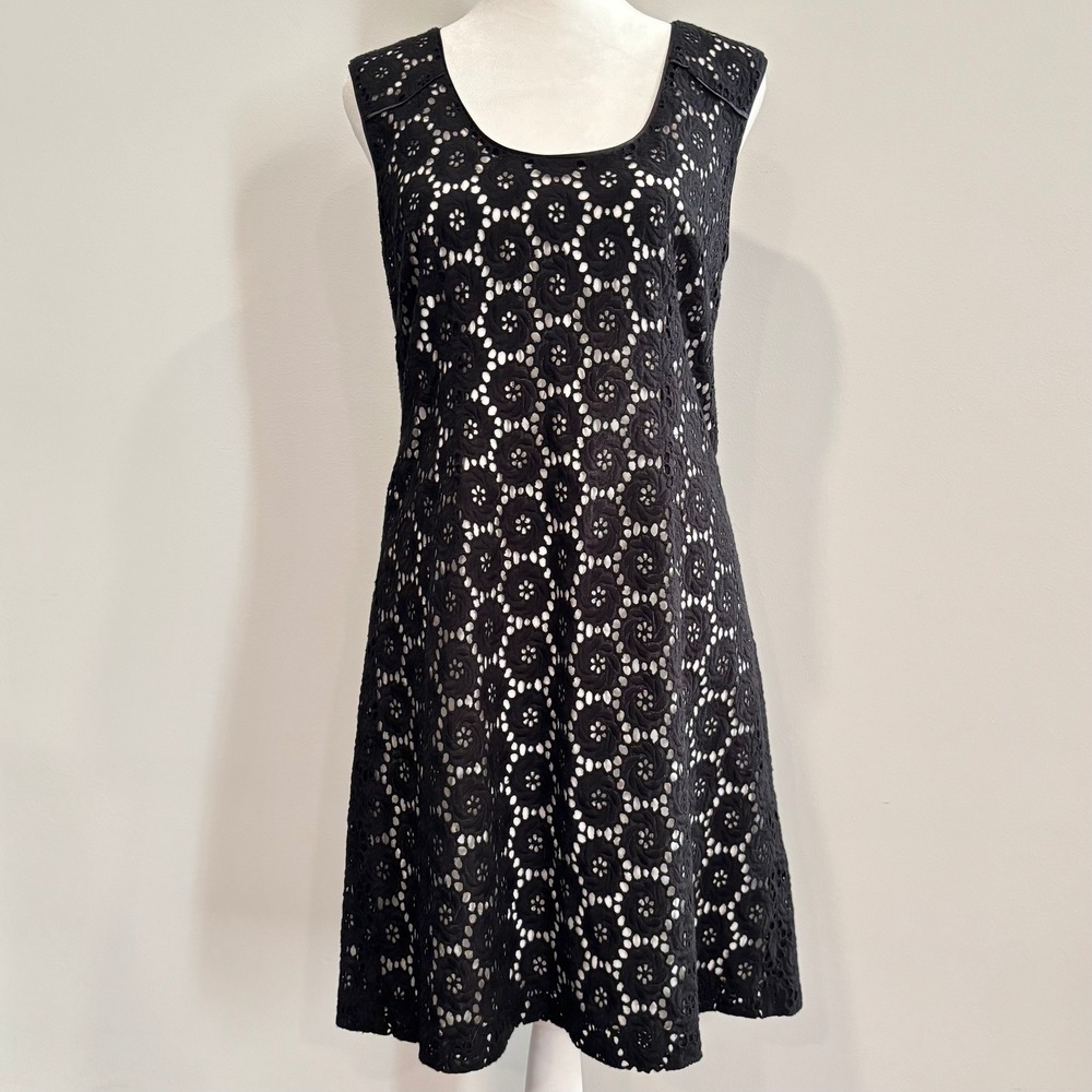 Tahari Womens Shift Dress Size 6 Floral Cotton Little Black Dress Retro 20138‎